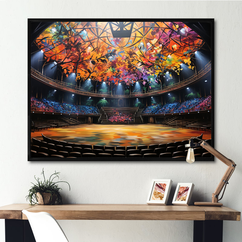 Spectacle de cirque coloré - art mural théâtre, Cadre flottant noir, H 16 po x l 32 po x P 1 po
