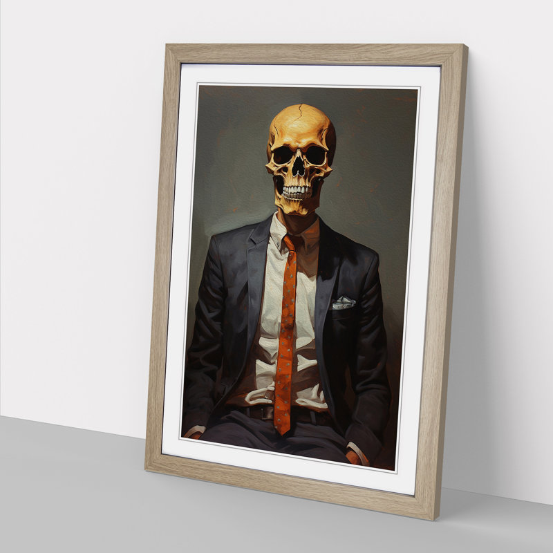 Skeleton In A Suit Painting No.5 - Single Picture Frame Print on Wood, 46cm H x 34cm W x 2cm D, Oak Framed