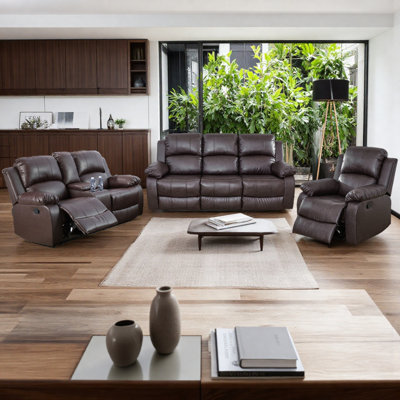 3-piece Manual Reclining Couch Living Room Sofa Set