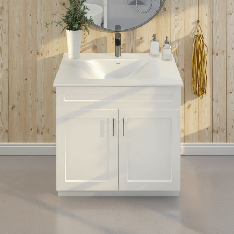 Base de meuble-lavabo blanche à bascule, conception modulaire, compatible avec l'installation du lavabo, simple et pratique.