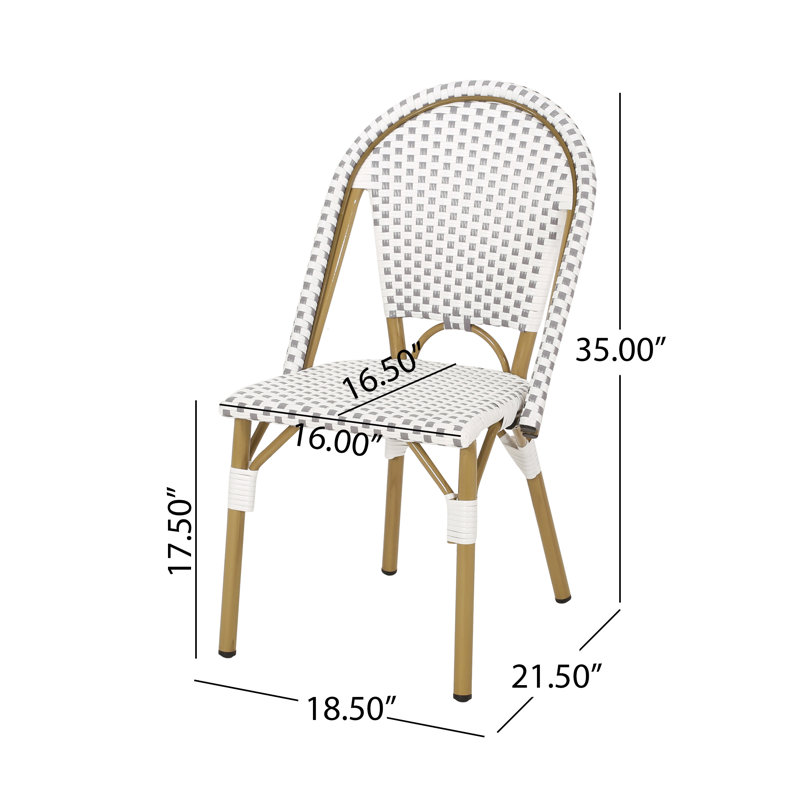 Marseille 7-Piece french Aluminum & Acacia Dining Set With Handwoven PE Rattan Detailing, Gray/White Wicker/Bamboo Print