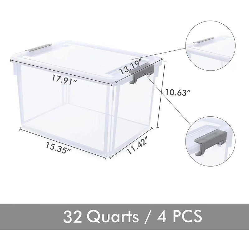 Ensemble de 4 bacs de rangement avec couvercle empilable 32 Qt