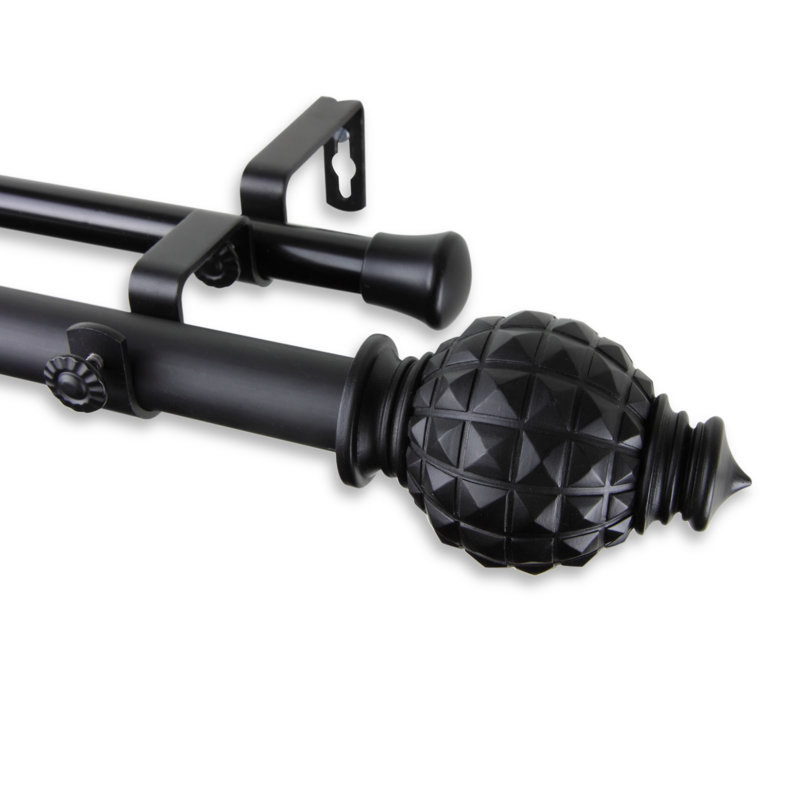 Devane Double Curtain Rod, 66" - 120" W, Black