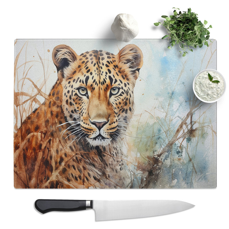 Leopard Watercolour No.2  Glass Chopping Board