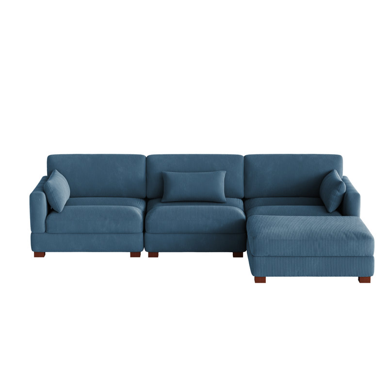 Maelina 4 - Piece Upholstered Navy Corduroy Modular Sectional Sofa with Pillow Back and Removable Ottoman, Navy Corduroy