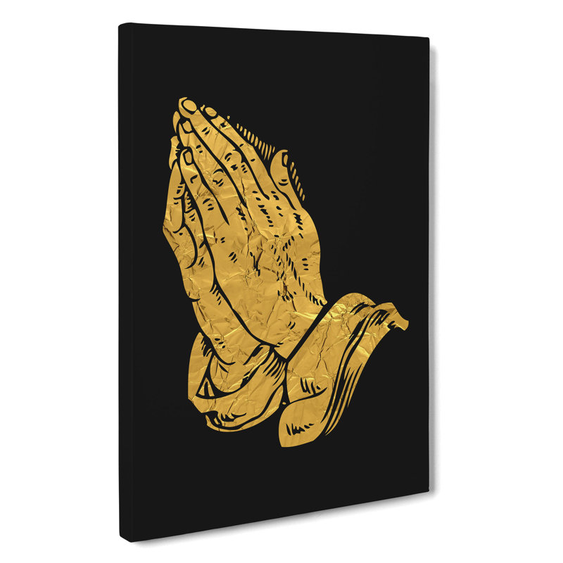 Praying Hands In Gold - Wrapped Canvas Print, 91cm H x 60cm W x 3cm D