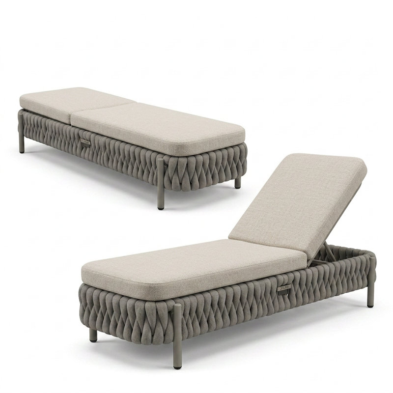Chaise longue d'extérieur 78,7 po avec coussin Sunbrella®, dossier réglable, corde tissée à la main, structure en acier thermolaqué pour patio, piscine et jardin