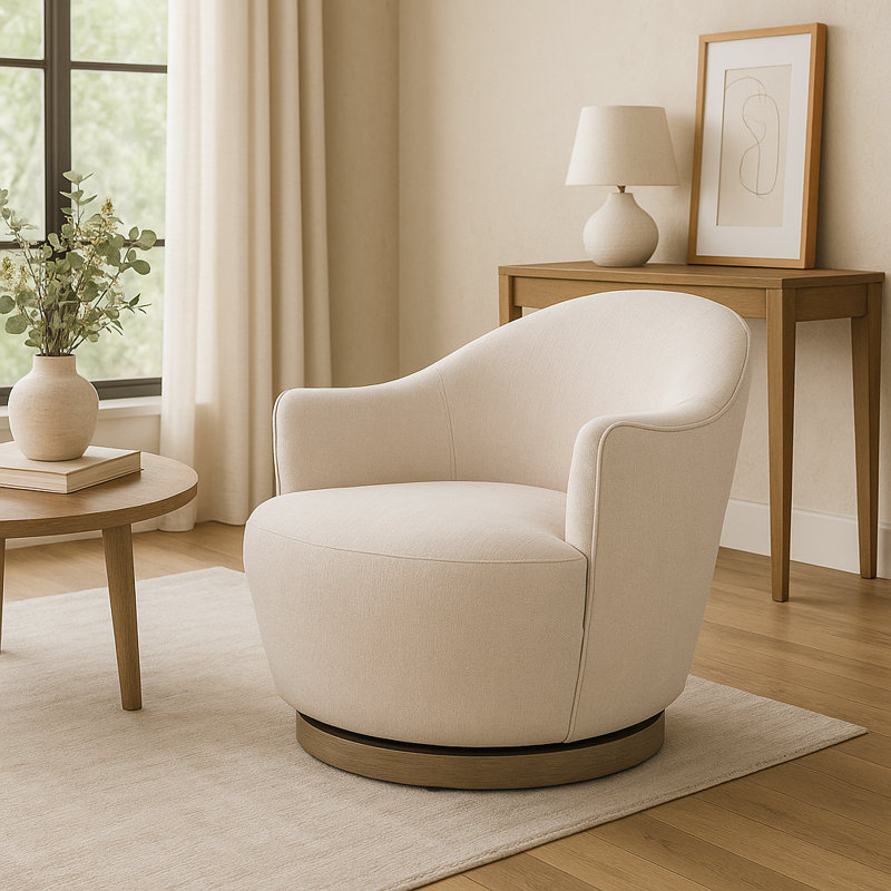 Chaise longue pivotante rembourrée Dulandina, 100 % polyester crème