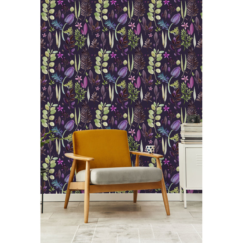 Purple Tulips And Leaves Wallpaper B1043, Vinyl, 10.4" W x 25" L