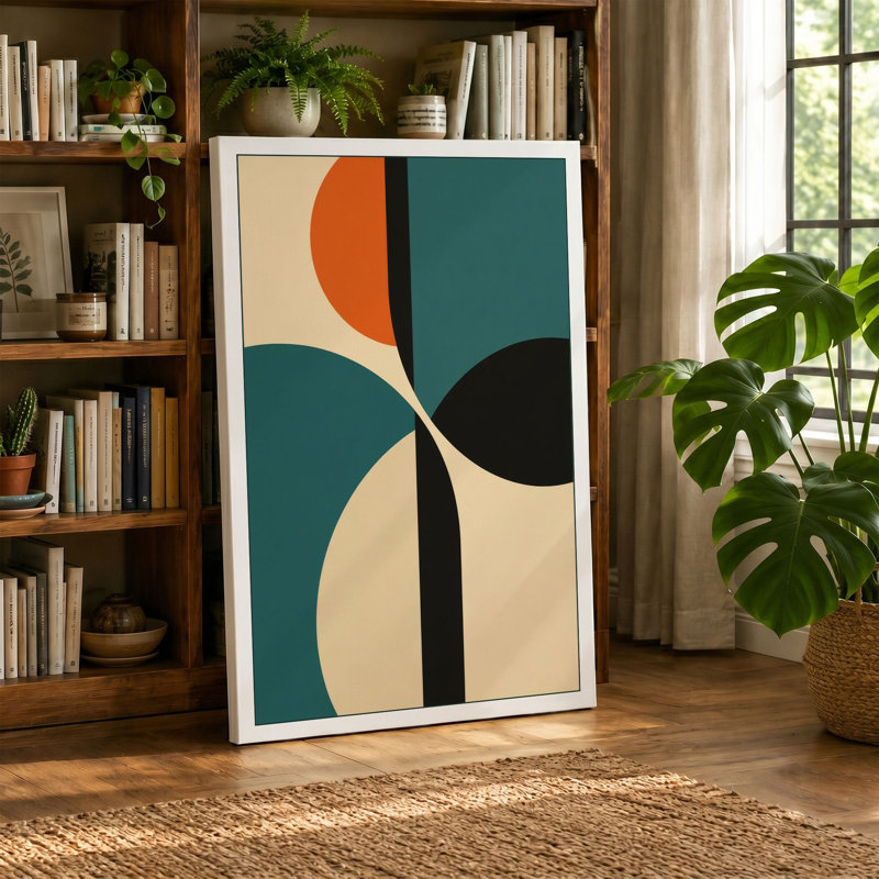 Geometric Balance Mid-Century - Wrapped Canvas, 24x16 - 61.0 x 40.6 cm, Cream Border