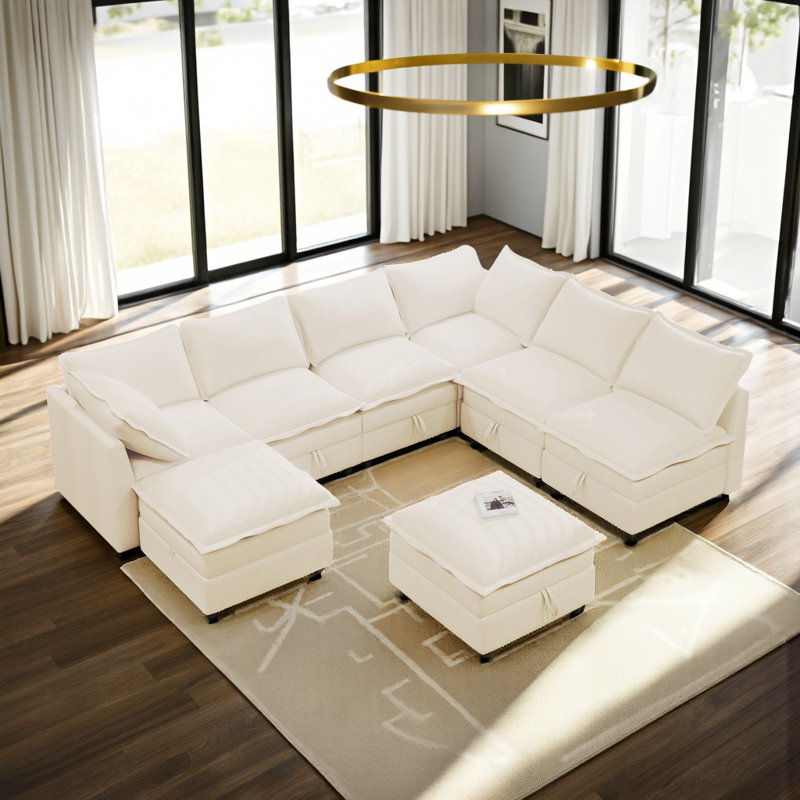Canapé-lit modulaire 8 pièces avec rangement Mirod, Polyester beige