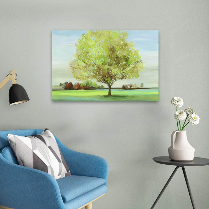 Verdure, paysage, arbre, nature, bleu, peinture, impressionnisme, art contemporain, 24" H x 16" W