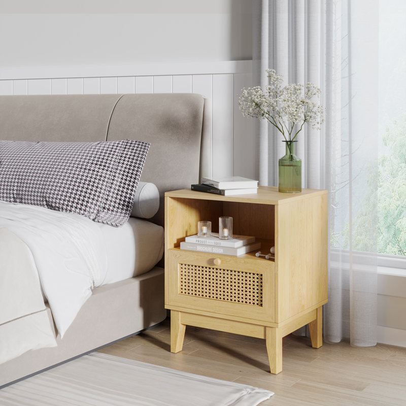 Kunkle Wood Rattan Nightstand, Set of 2