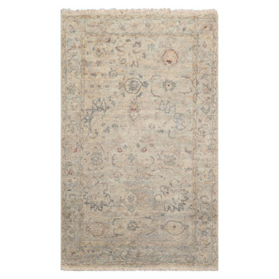 3x5 Beige Hand Knotted Traditional Distressed Wool Oriental Area Rug