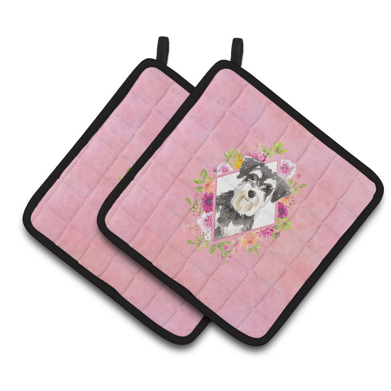 Ensemble de cuisinier poignée 2 pièces caroline trésors sheltie, Rose, Schnauzer brun