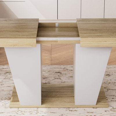 78.7" Rustic-style extendable dining table, seats 8–10 people, dining table with storage shelves on both sides, mid-century modern-style extendable wo