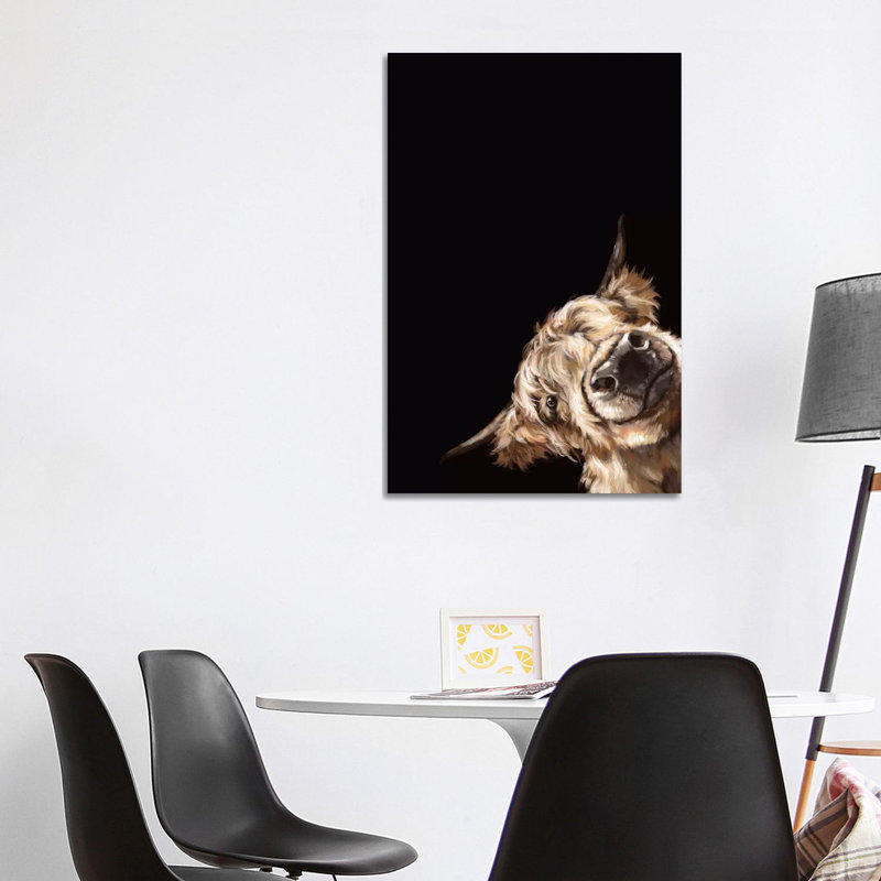 «Sneaky Highland Cow in Black» par Big Nose Work - impression d'art graphique, H 12 po x l 8 po x P 0,75 po, Toile tendue