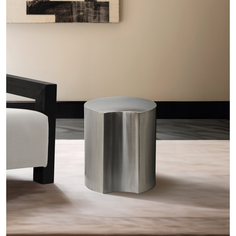 Hylie Iron Top End Table, 18" H x 16" W x 16" D, Silver/Brushed Silver