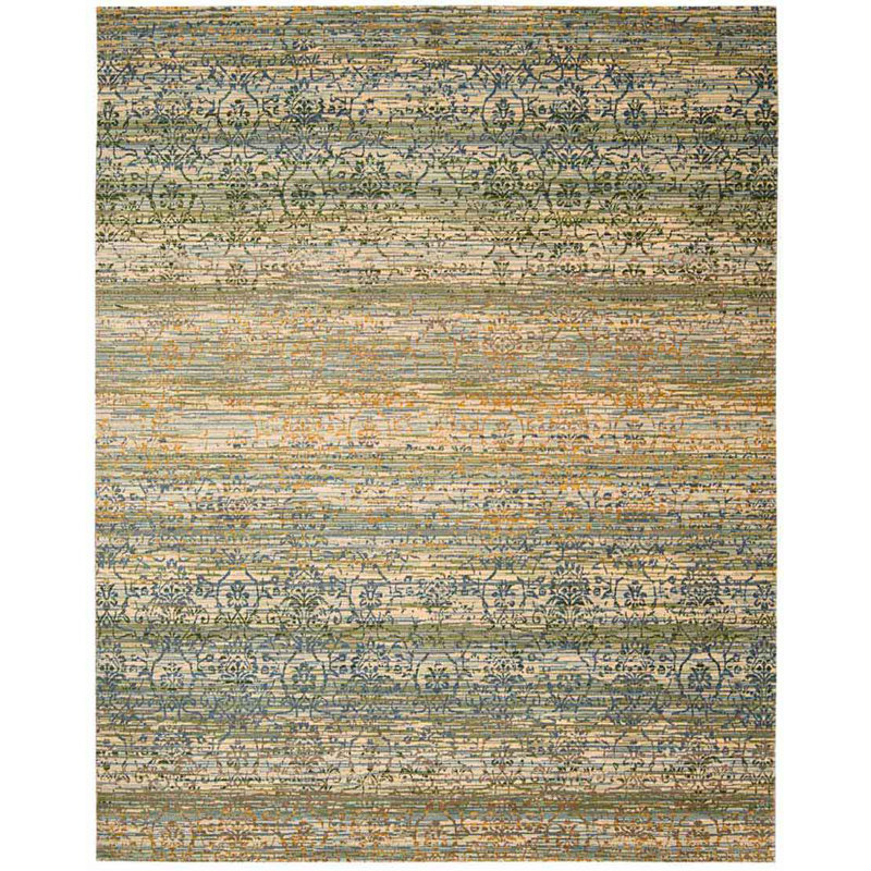 Tapis vert / bleu / beige Denoila, Rectangle 9 pi 9 po x 13 pi