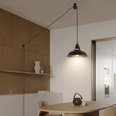 Luminaire suspendu industriel à hauteur de poulie et lampe à suspendre avec interrupteur, noir