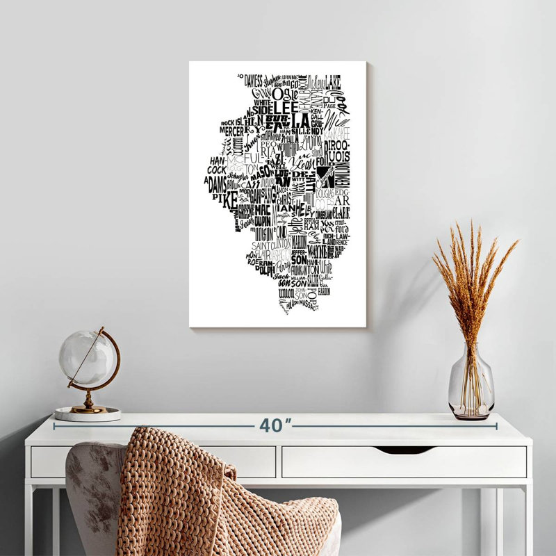 Illinois Map Typography, 24" H x 16" W