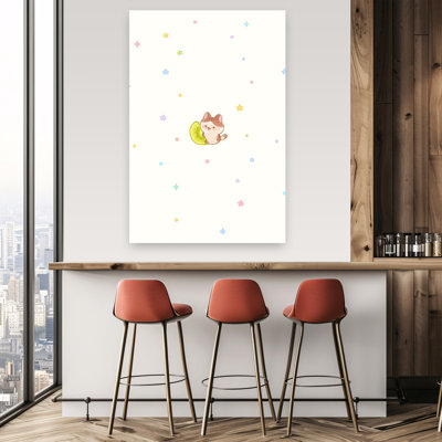Cute Kiwi Cat Playful Whimsical Abstract Cat Fruit Landscape Wall Art Print 1 Piece Wrapped Canvas Wall Art