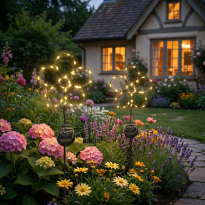 Outdoor Solar Powered Led Decorative Garden Stake Light - 2 Pack White Flower