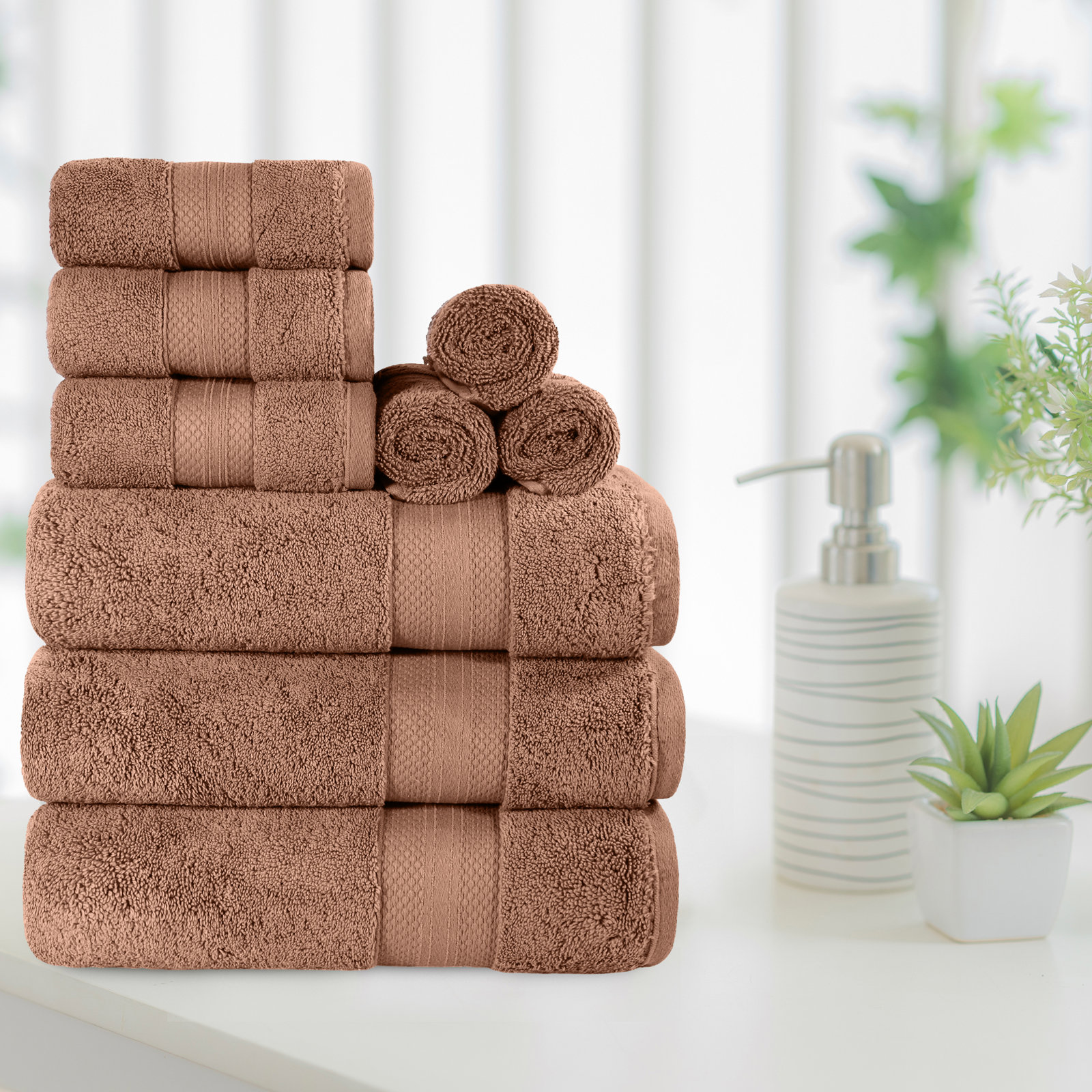 Finnian Ultra-Plush Heavyweight, 100% Turkish Towel Collection, Taupe, 9 Piece Towel Set