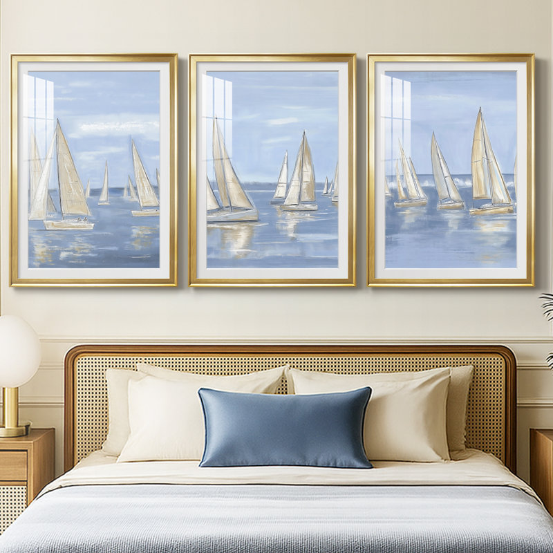NAUTICAL Series VII - Impression encadrée sur mesure de qualité supérieure - 3 pièces, H 21 po x l 30 po, Doré
