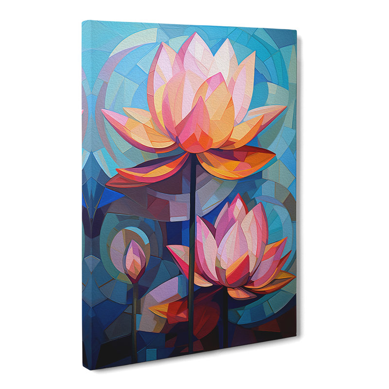 Lotus Flower Cubism No.2 - Wrapped Canvas, 50cm H x 35cm W x 3cm D