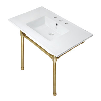 Kingston Brass Dreyfuss 37-Inch Ceramic Console Sink with Stainless Steel Legs (8-Inch, 3-Hole)