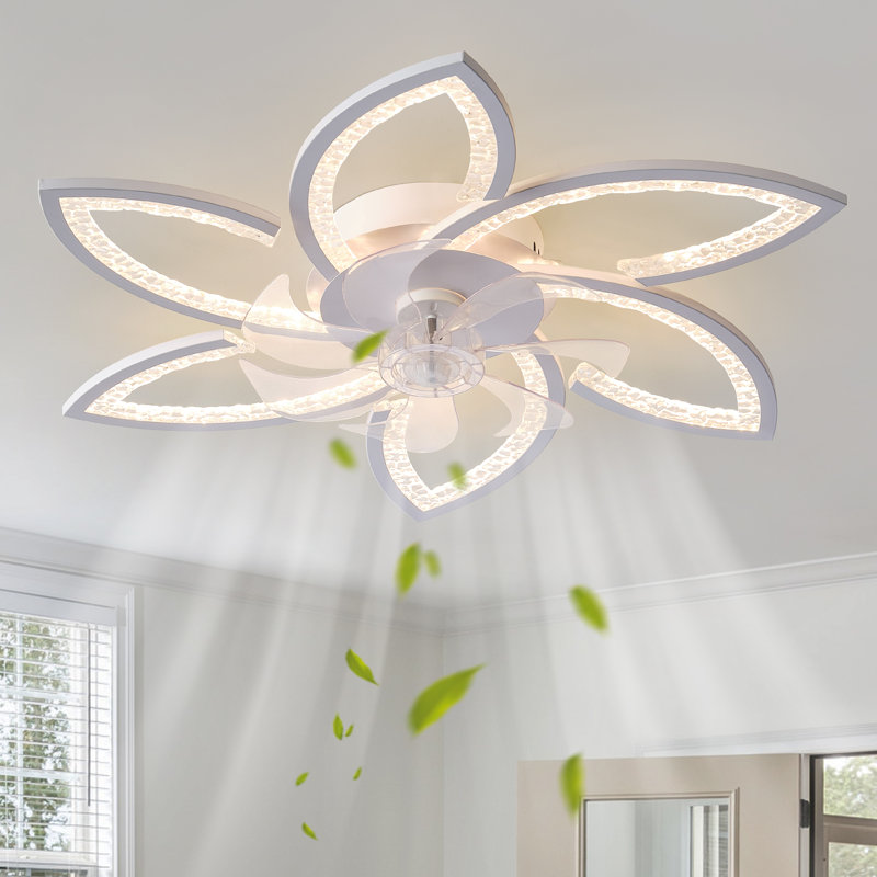 Jamonie 30" 7 - Blade Modern Indoor Dimmable LED Ceiling Fan with Light, Can Remote or APP, White