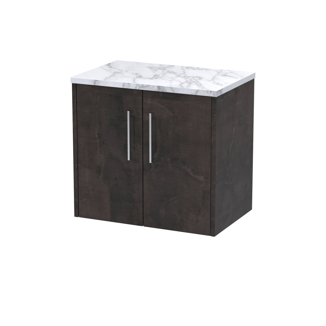 B&Q - Juno Wall Hung 2 Soft Close Door Vanity Unit With Laminate Worktop In Metallic Slate Finish600mm - Image 3