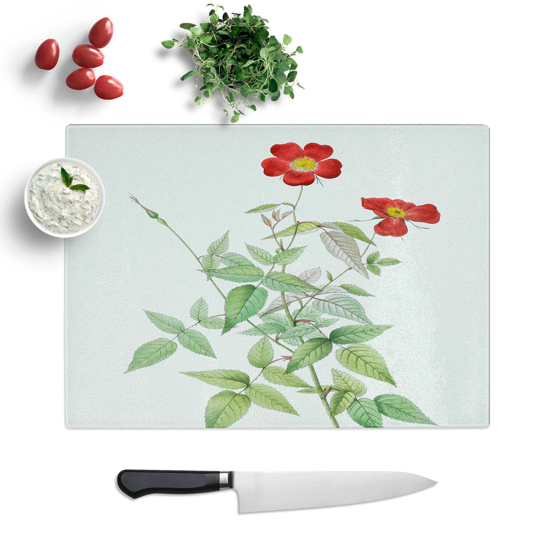 Tempered Glass Rosebush by Pierre-Joseph Redoute Chopping Board