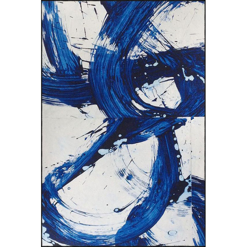 Tapis bleu abstrait à motifs tissés, Sous-tapis rectangulaire de 3 pi 3 po x 4 pi 11 po