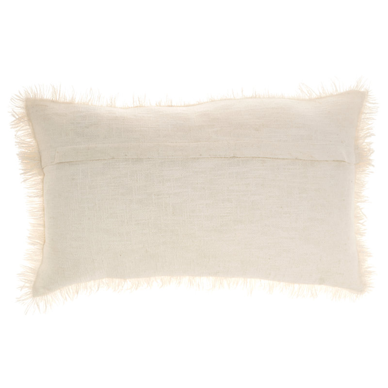 Ivory Cotton Fringed Rectangular Throw Pillow 14" x 24"