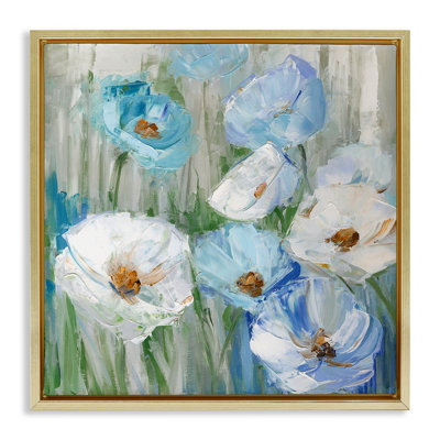 Blue & White Poppies Framed Floater Canvas Wall Art by Sally Swatland