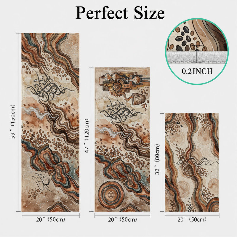Abstract Waves Non-Slip Washable Kitchen Mats