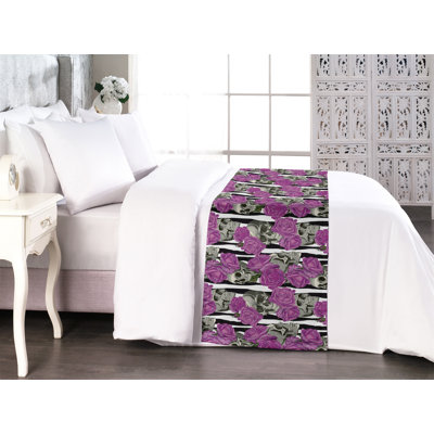 Ambesonne Skull Bed Scarf Runner Sepia Skeleton Roses Heads Fuchsia Purple and Black