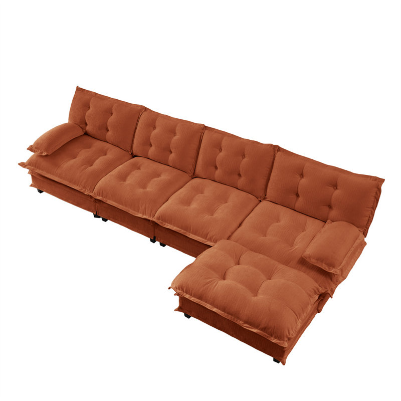 4-Seater L-Shaped Sectional, Orange Chenille