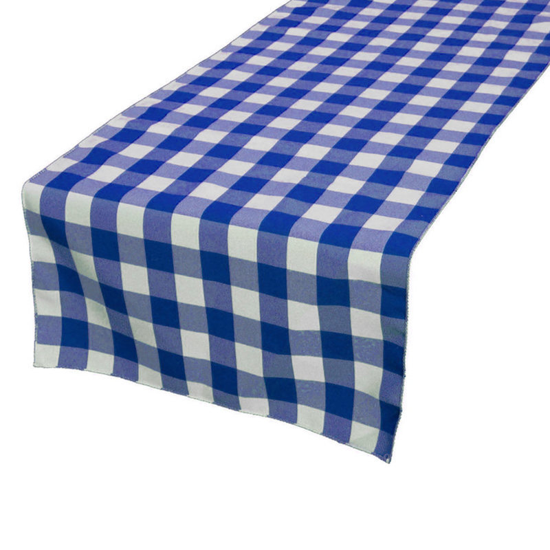 Gingham Checkered Print Table Runner, Royal Blue, 90" Rectangle