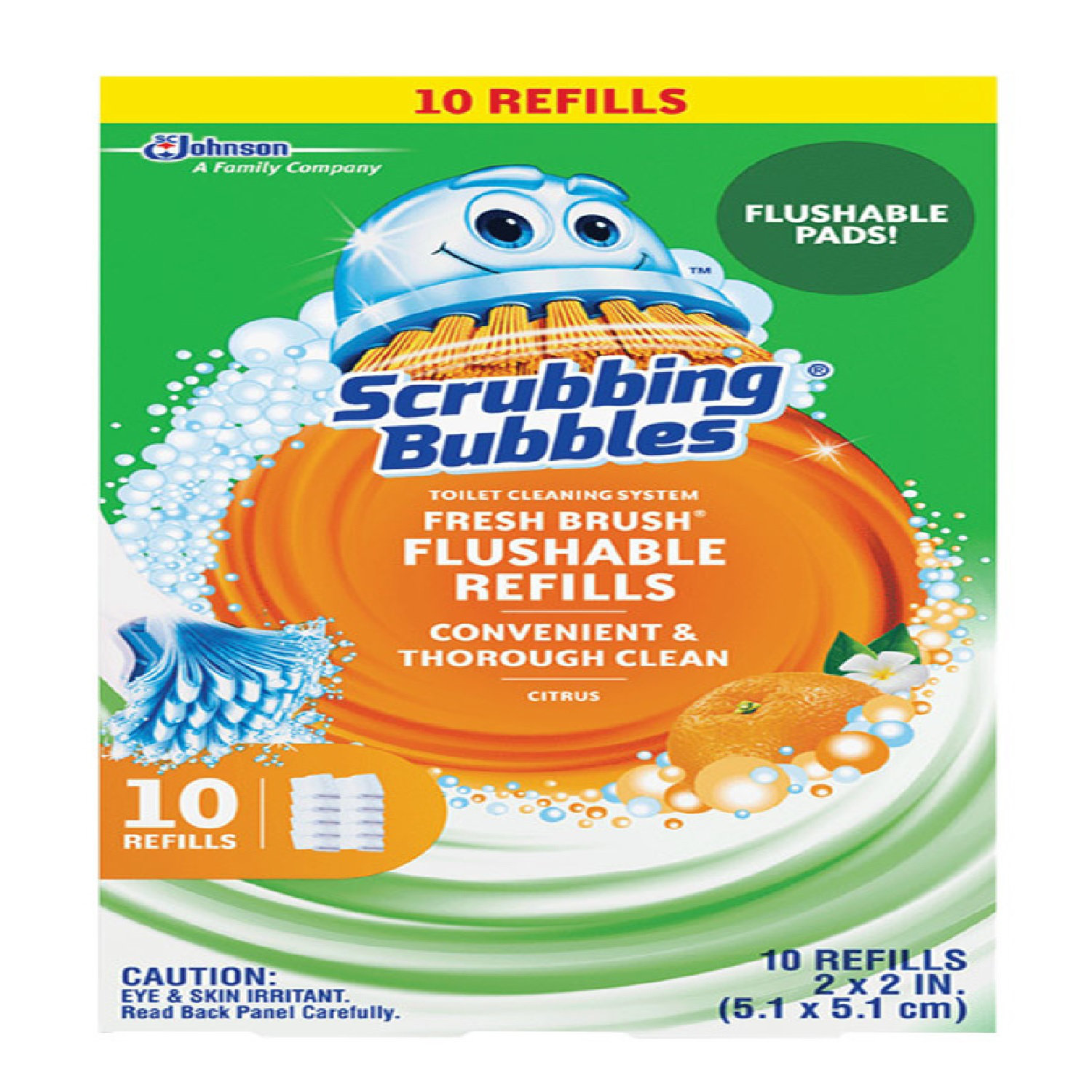 Scrubbing Bubbles 00090 Fresh Brush Toilet Wand Refill Heads, Citrus