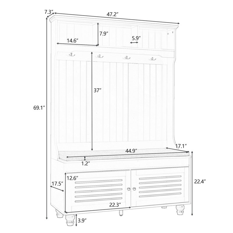 Shoe Storage Bench, Hall Tree, Hall Tree With Bench And Shoe Storage, White