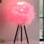 Lampe de table moderne en métal 20,5 po à abat-jour en plumes rose chaud-1557737911