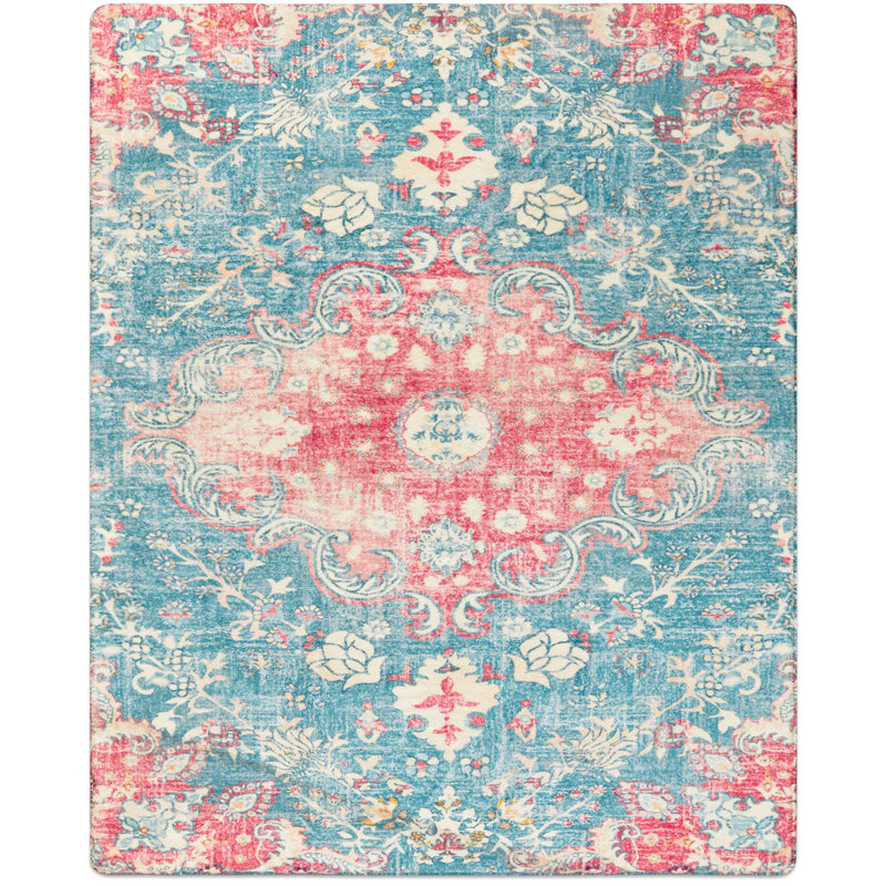 Juanelle Performance Washable Indoor Rug, Retangle 8' x 10', Turquoise & Pink