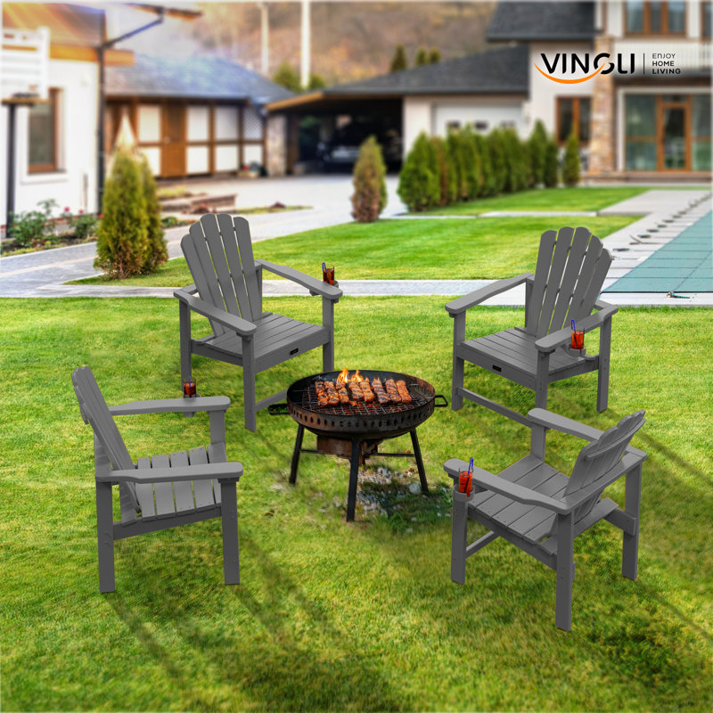 HDPE Patio Stackable Folding Adirondack Chair, Gray