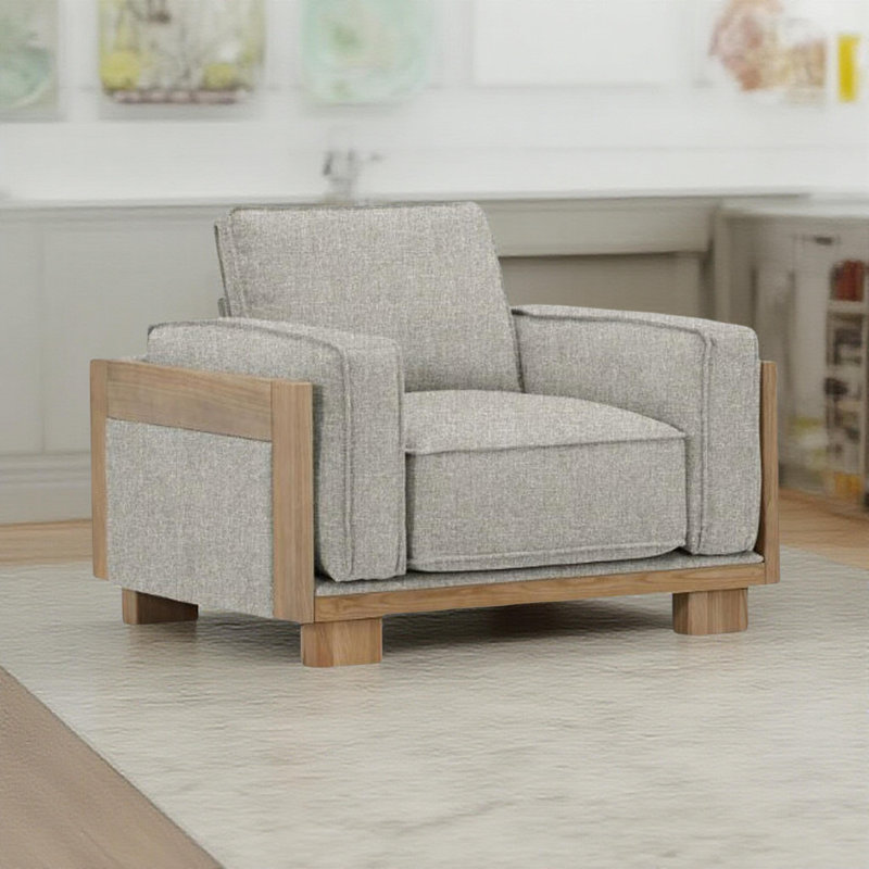 Fauteuil d'appoint Denu, dossiers coussinés, accoudoirs fins, gris clair moelleux