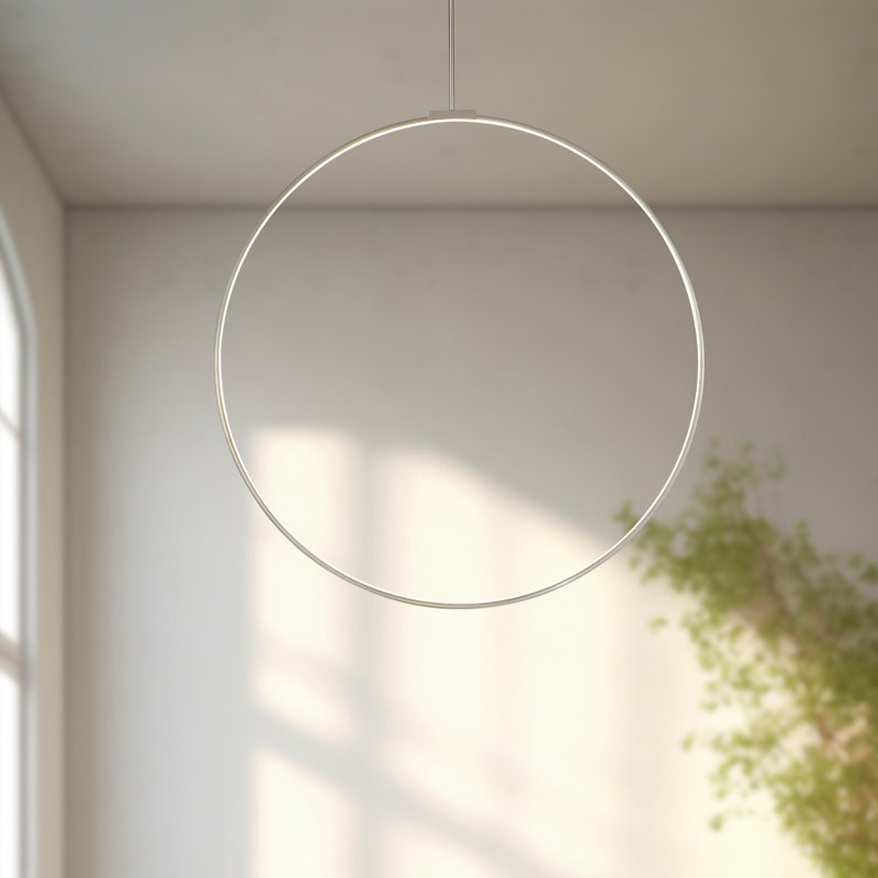 Cirque 1 - Light LED Unique/Statement Pendant, Brushed Nickel, 95.63" H x 48" W x 0.75" D