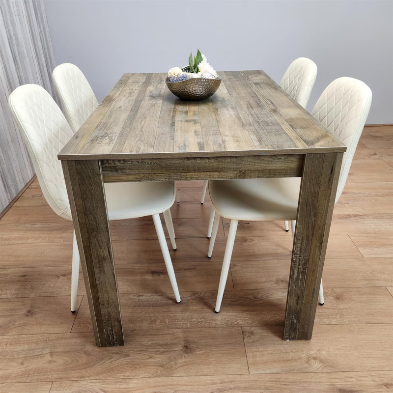 Aghaboy 4 - Person Dining Set, Natural, 75cm H x 117cm W x 77cm D, Cream