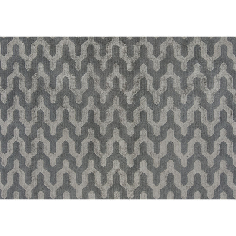 Tapis gris noué à la main de haute qualité, Rectangle 6 pi x 9 pi